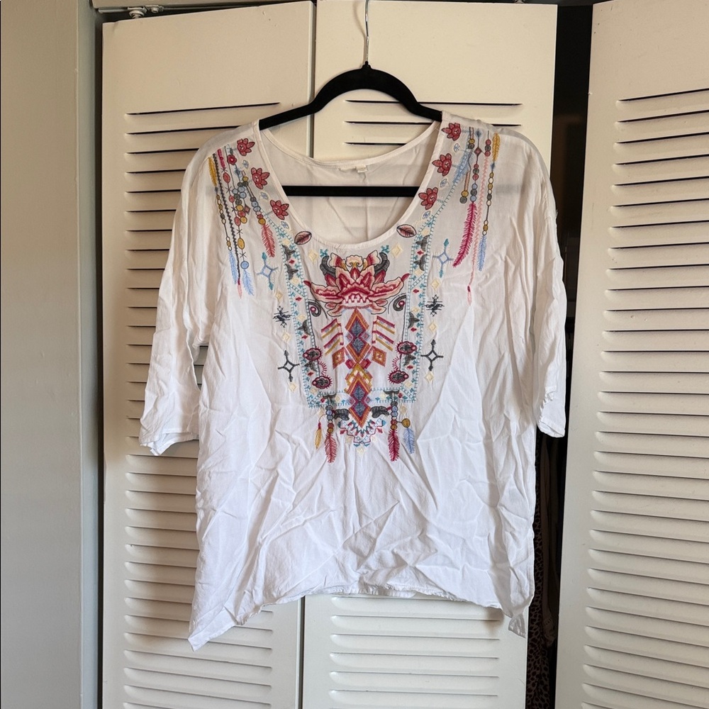 Embroidered White Women's Top